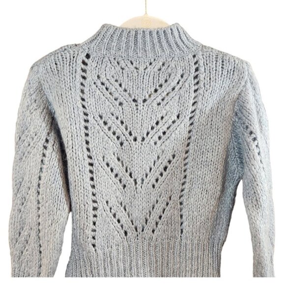 Zara Cropped Pointelle Knit Mock Neck Wool Blend Sweater in Blue Women's S - Picture 4 of 5